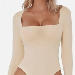 Elegant Beige Long Sleeve Bodysuit